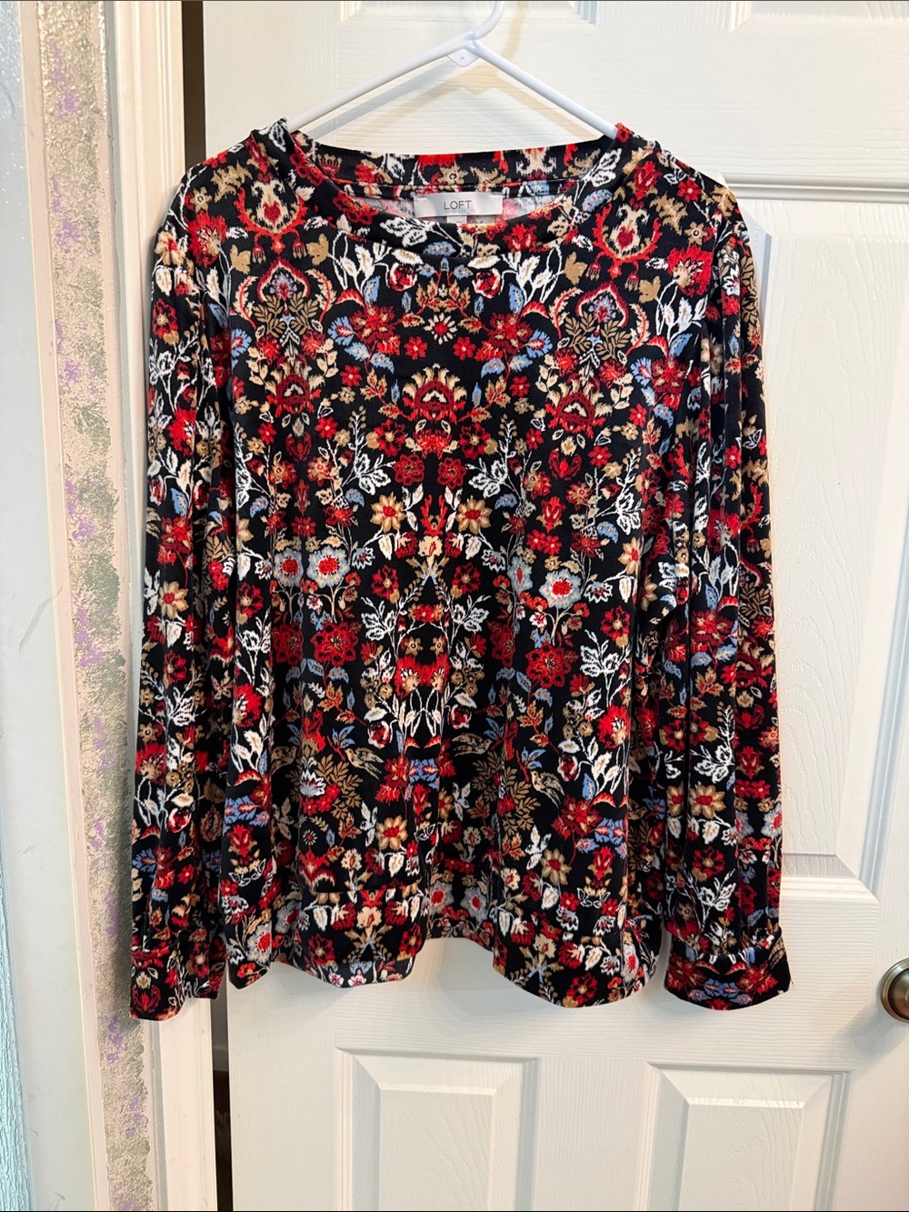 LOFT Floral Long-Sleeve Tee in Black, Red & Blue